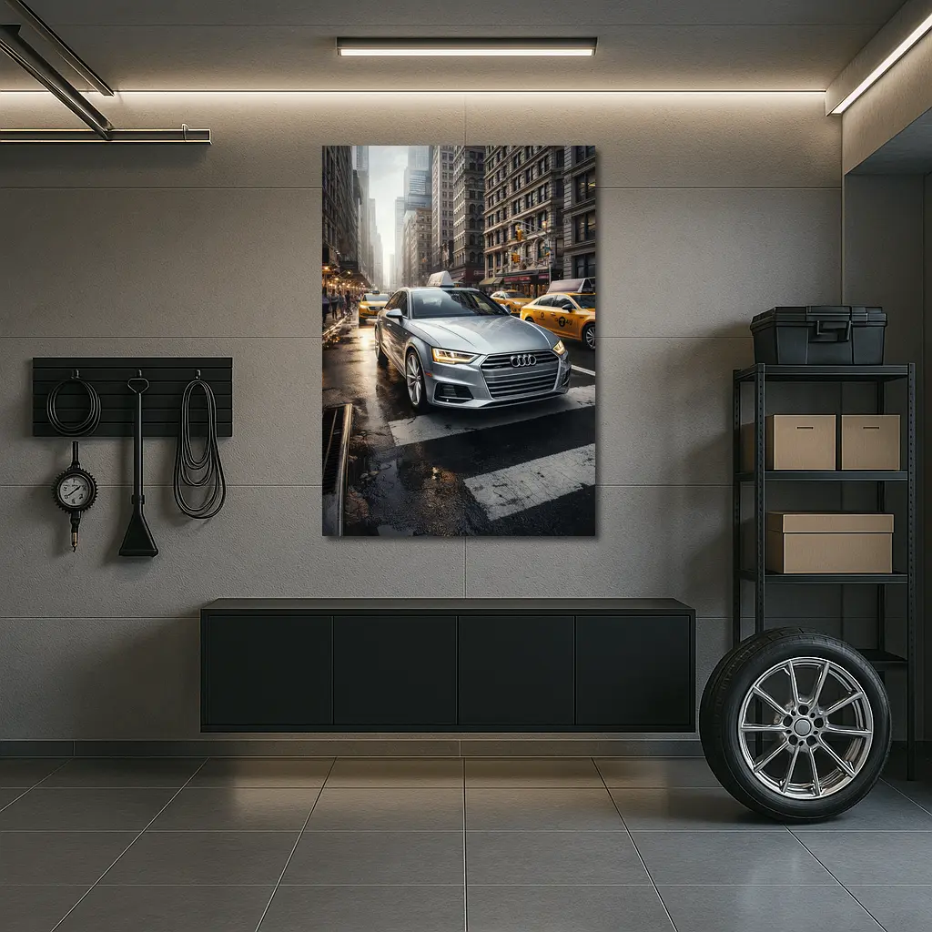Audi A4 Silver Sedan New York City Street – Wall Art