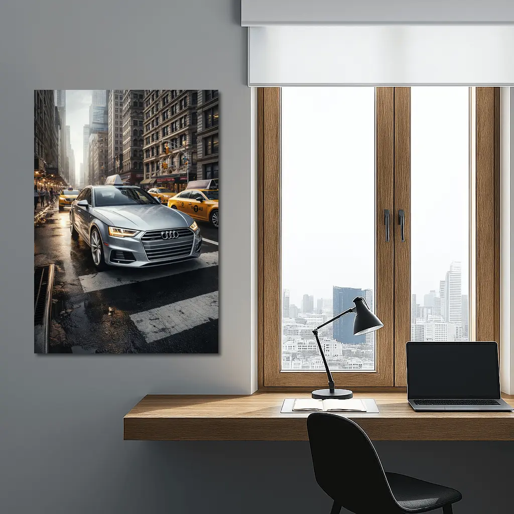 Audi A4 Silver Sedan New York City Street – Wall Art