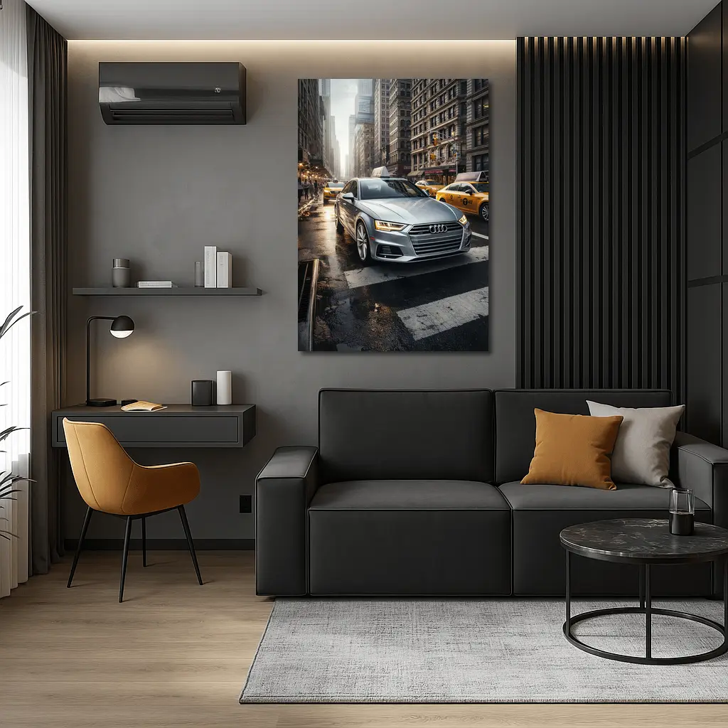 Audi A4 Silver Sedan New York City Street – Wall Art
