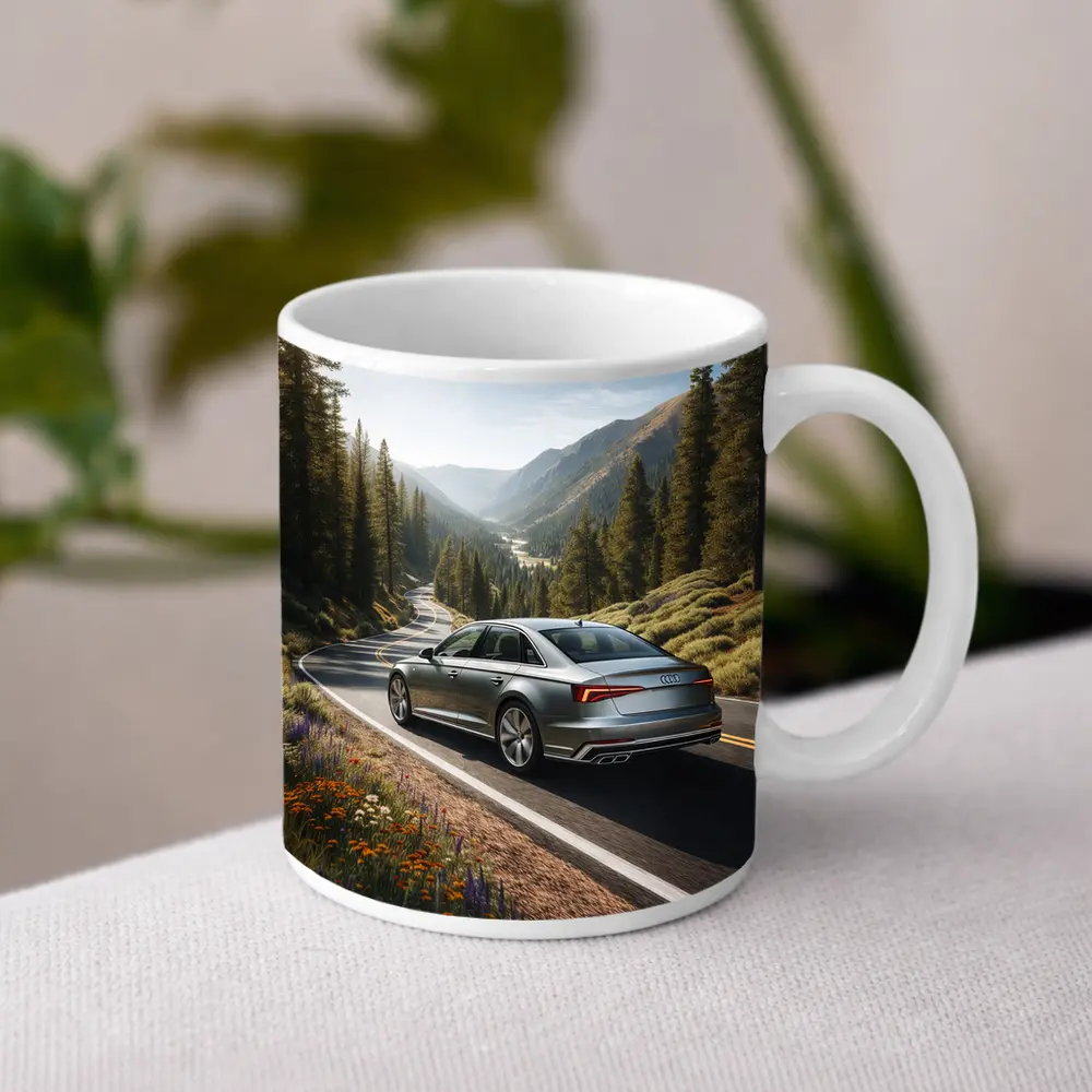 Audi A6 Silver Sedan Mountain Road Drive – Mugs