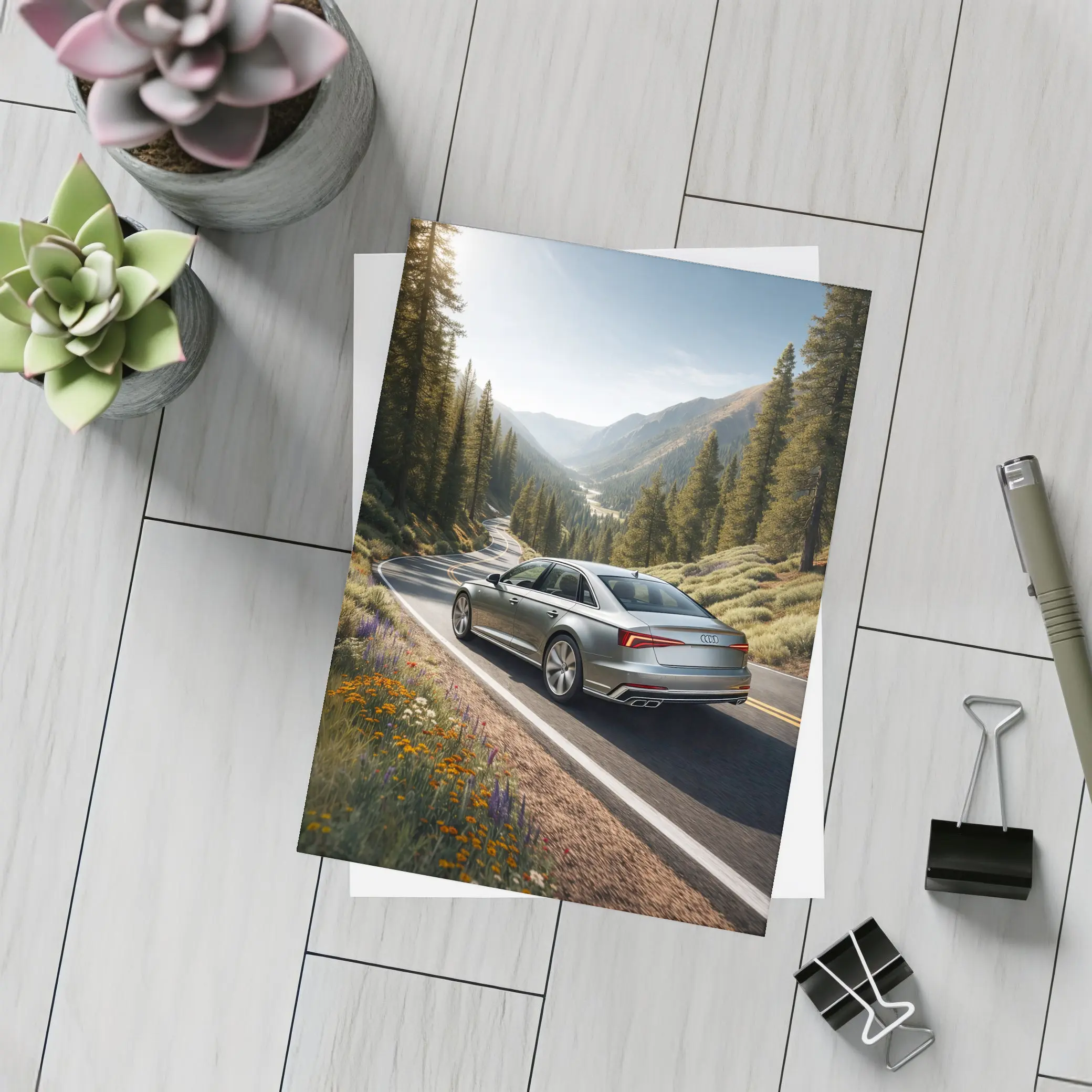 Audi A6 Silver Sedan Mountain Road Drive – Postcards