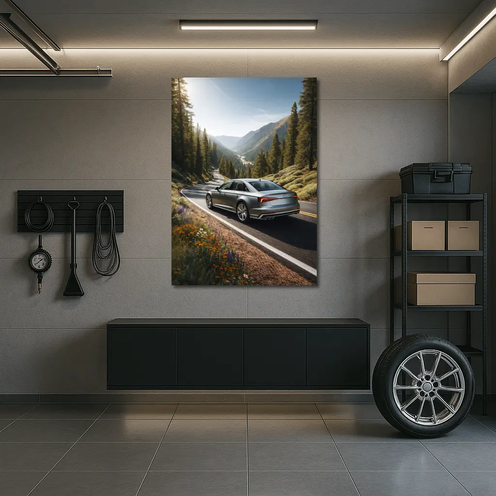 Audi A6 Silver Sedan Mountain Road Drive – Wall Art