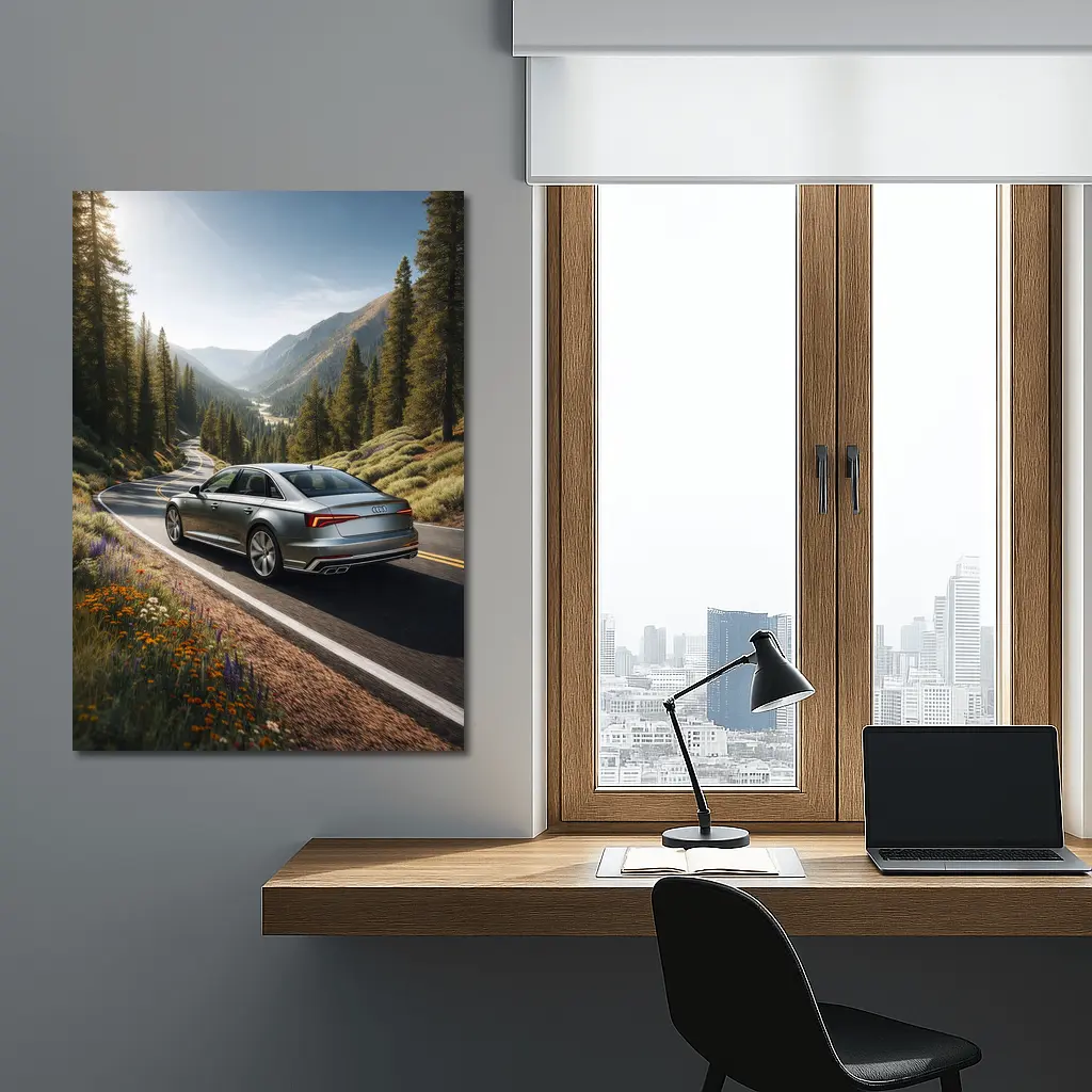 Audi A6 Silver Sedan Mountain Road Drive – Wall Art