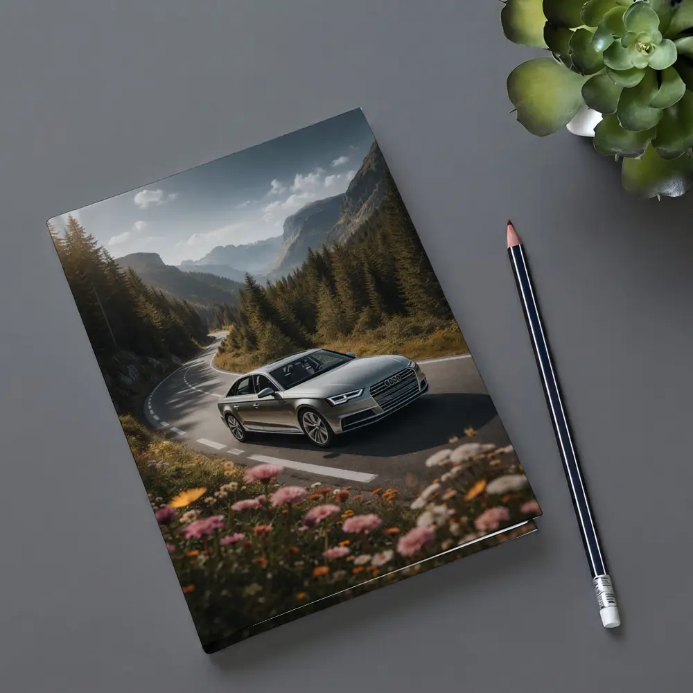 Audi A4 Sedan on Mountain Forest Road – Notebooks