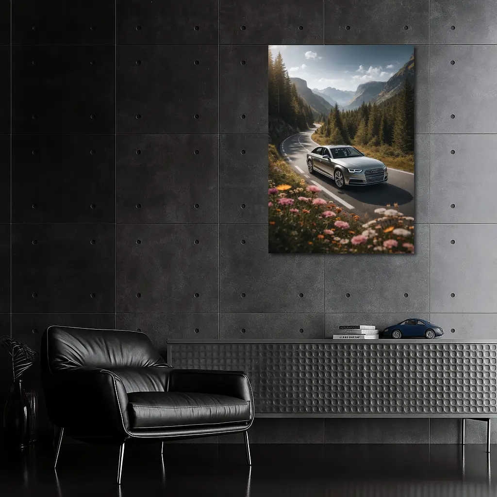 Audi A4 Sedan on Mountain Forest Road – Wall Art