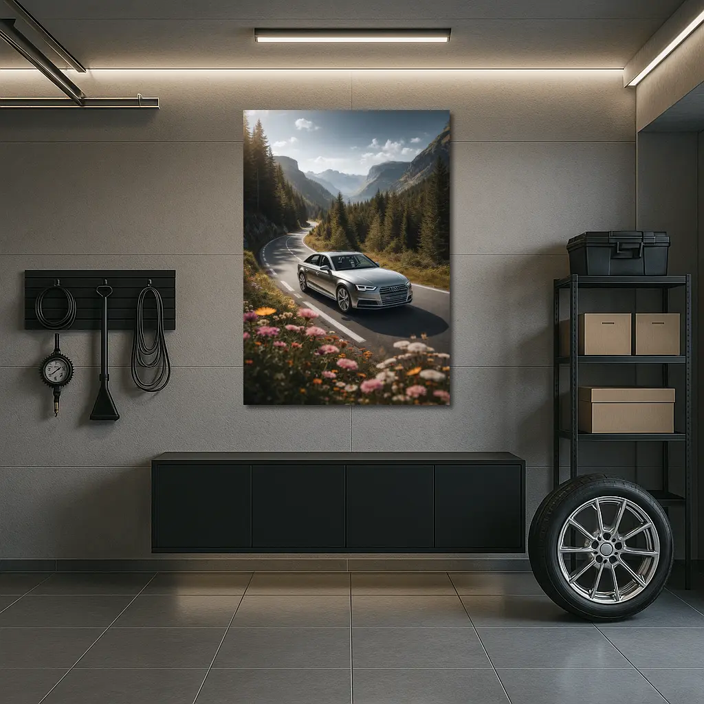 Audi A4 Sedan on Mountain Forest Road – Wall Art