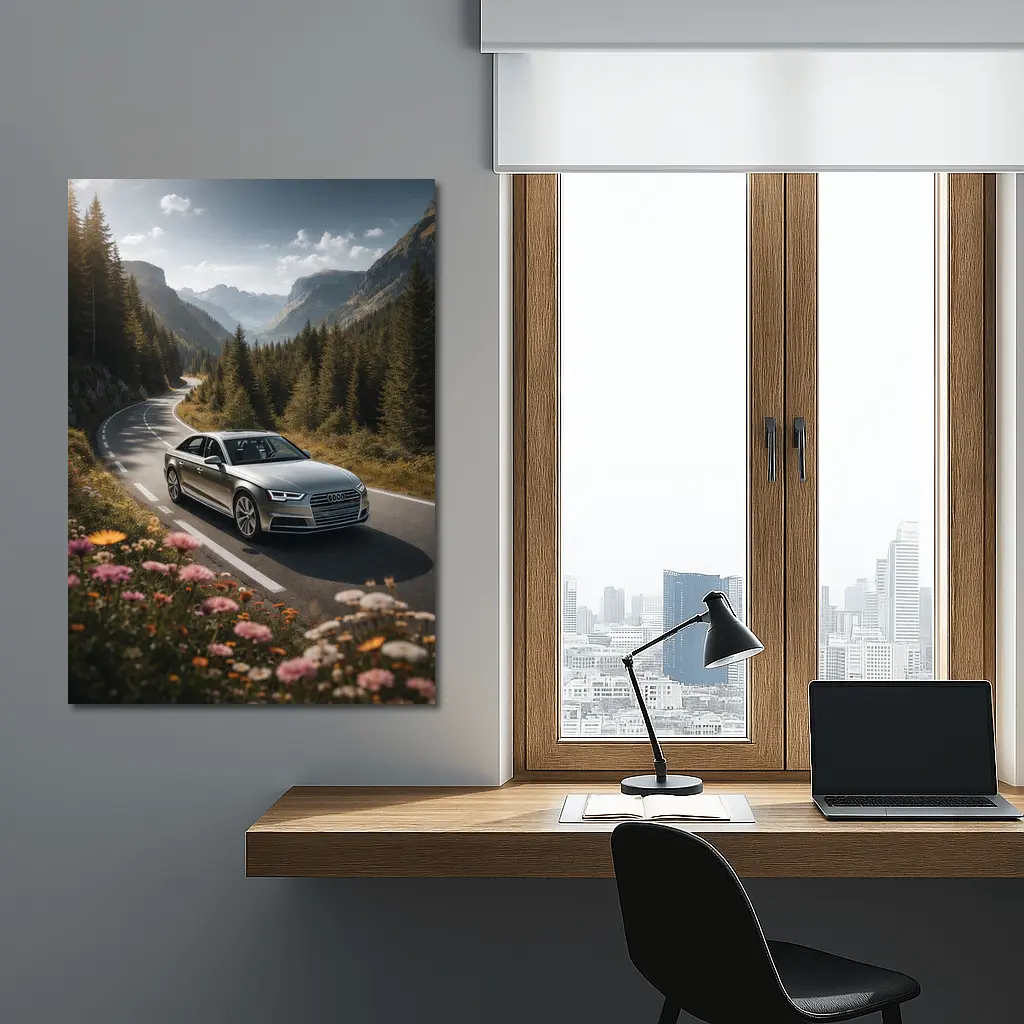 Audi A4 Sedan on Mountain Forest Road – Wall Art