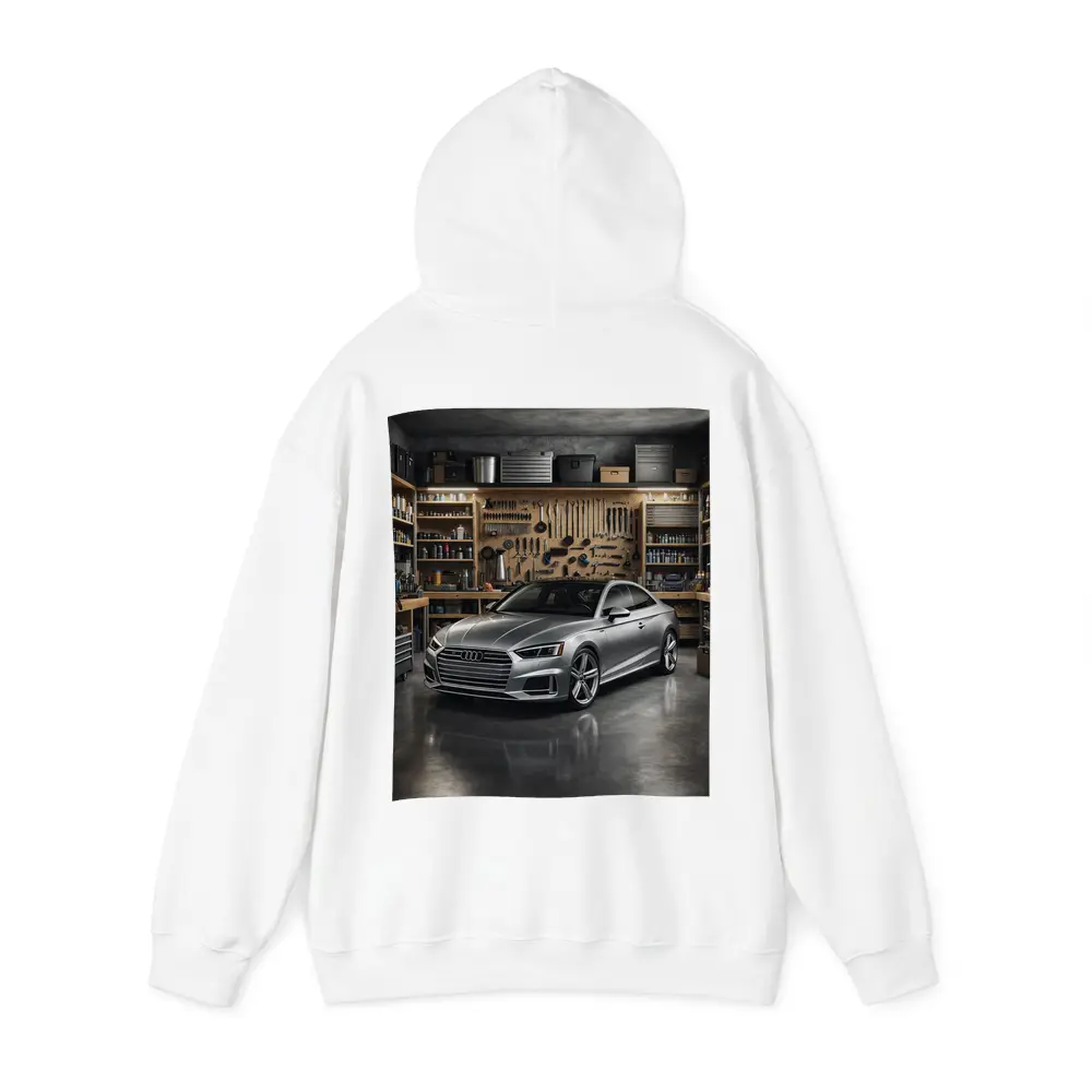 Audi A5 Parked Inside Workshop Garage – Hoodies