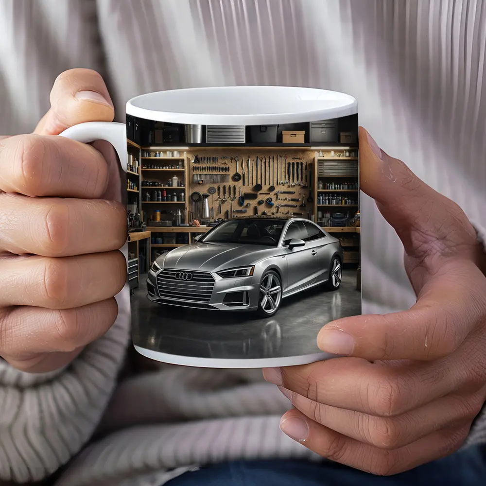 Audi A5 Parked Inside Workshop Garage – Mugs