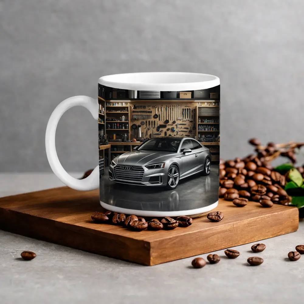 Audi A5 Parked Inside Workshop Garage – Mugs