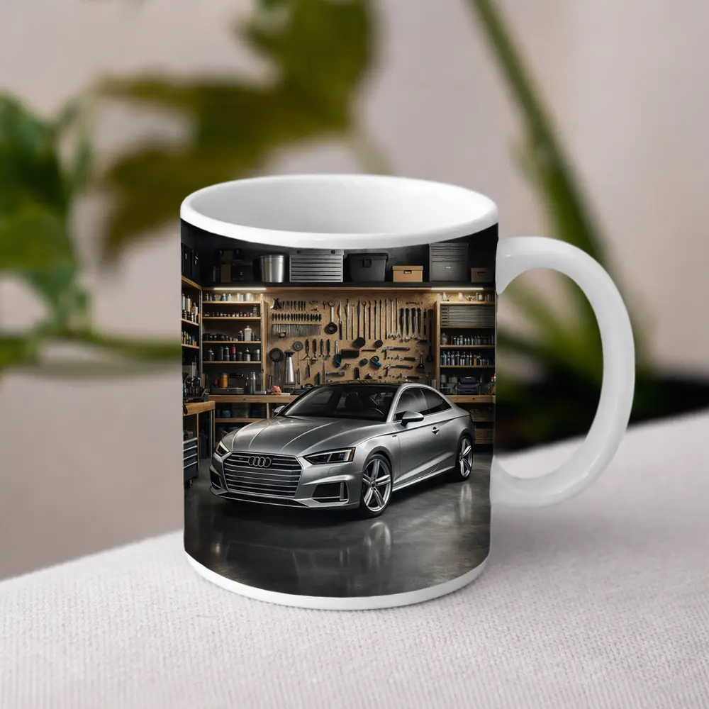 Audi A5 Parked Inside Workshop Garage – Mugs