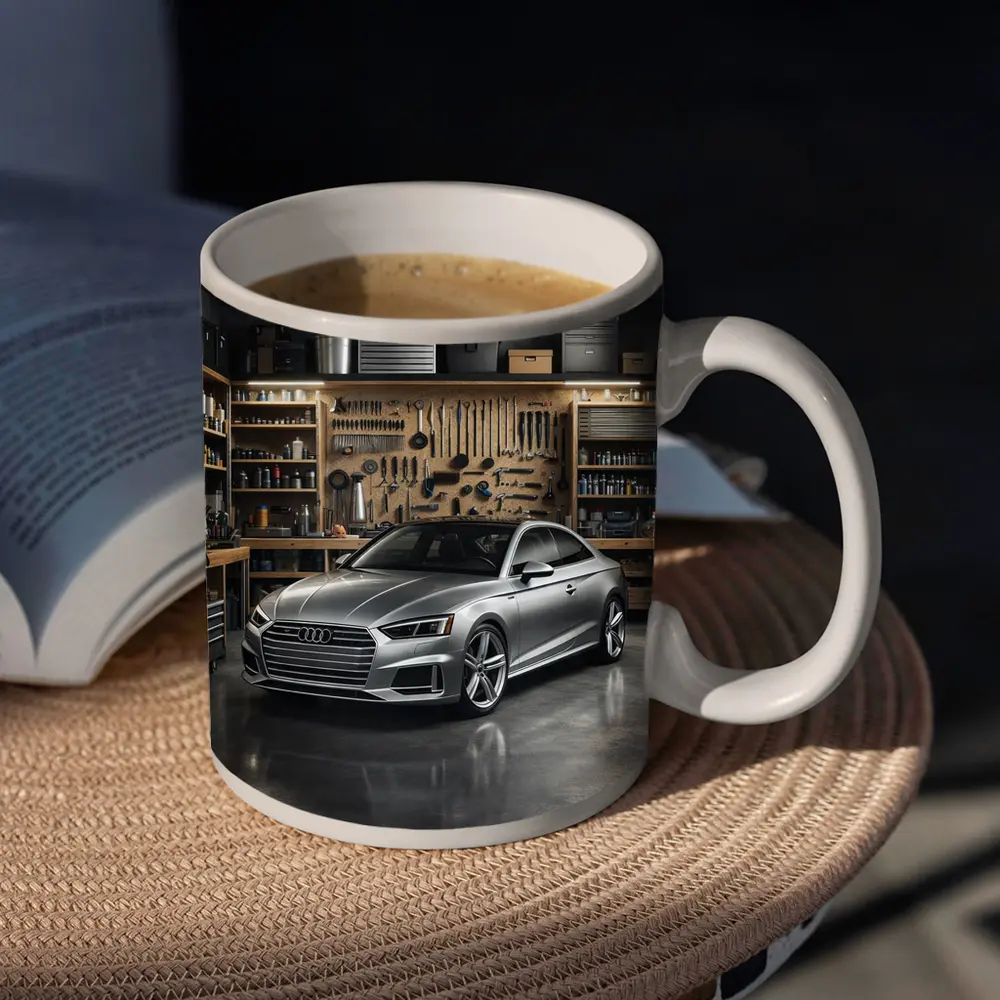 Audi A5 Parked Inside Workshop Garage – Mugs