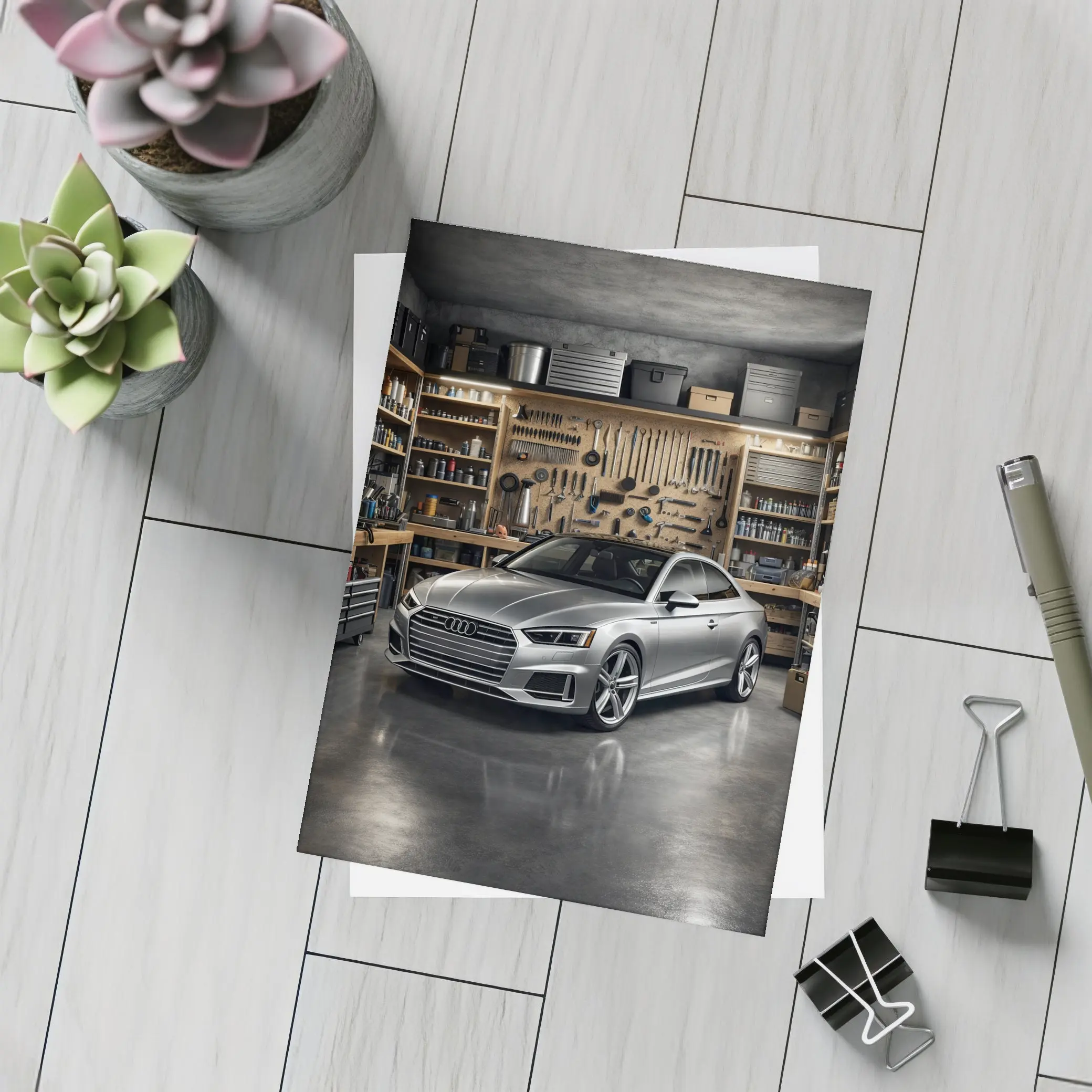 Audi A5 Parked Inside Workshop Garage – Postcards