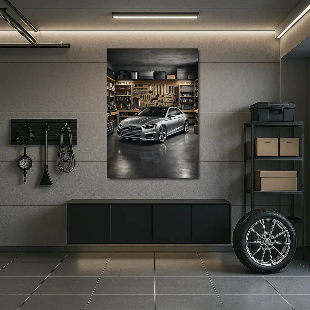 Audi A5 Parked Inside Workshop Garage – Wall Art