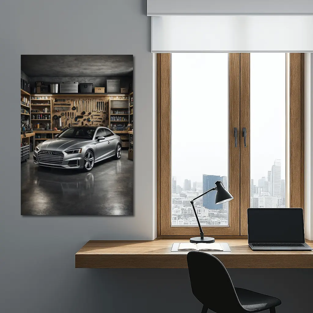 Audi A5 Parked Inside Workshop Garage – Wall Art