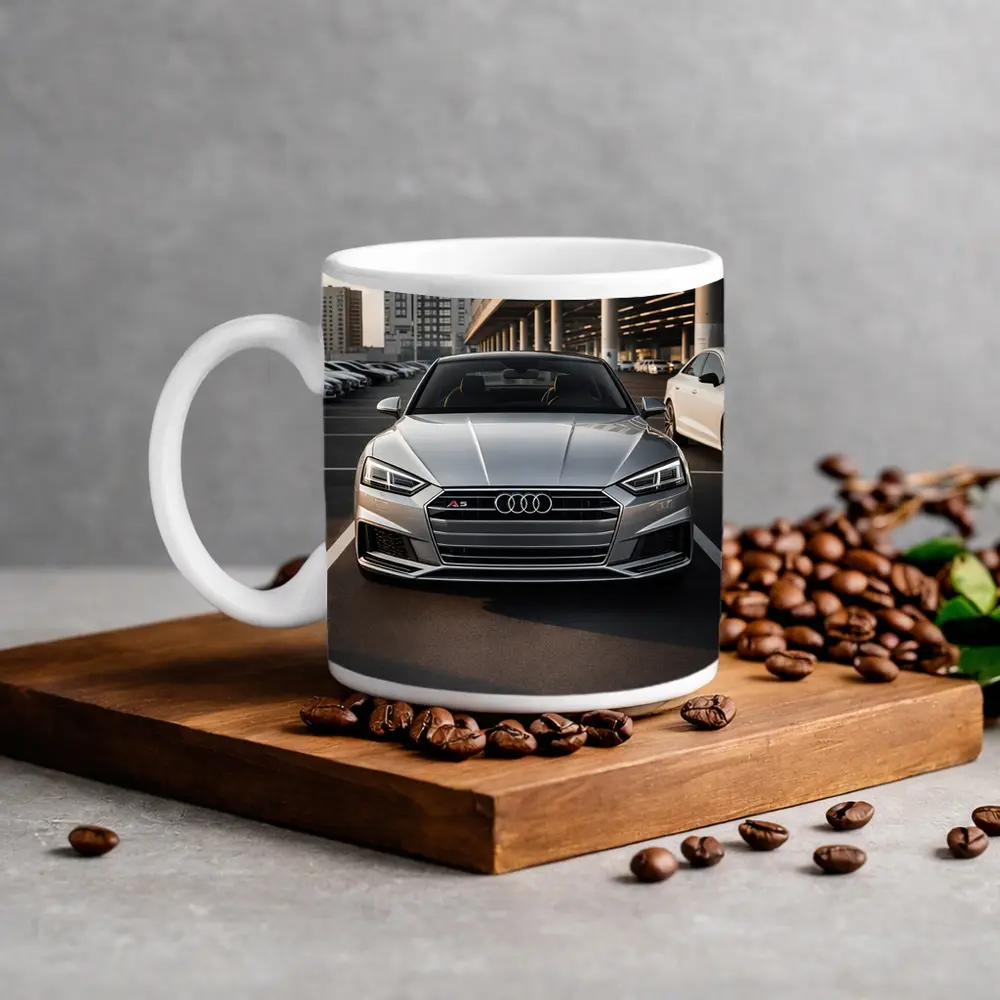 Audi A5 Silver Front View Parking Lot – Mugs