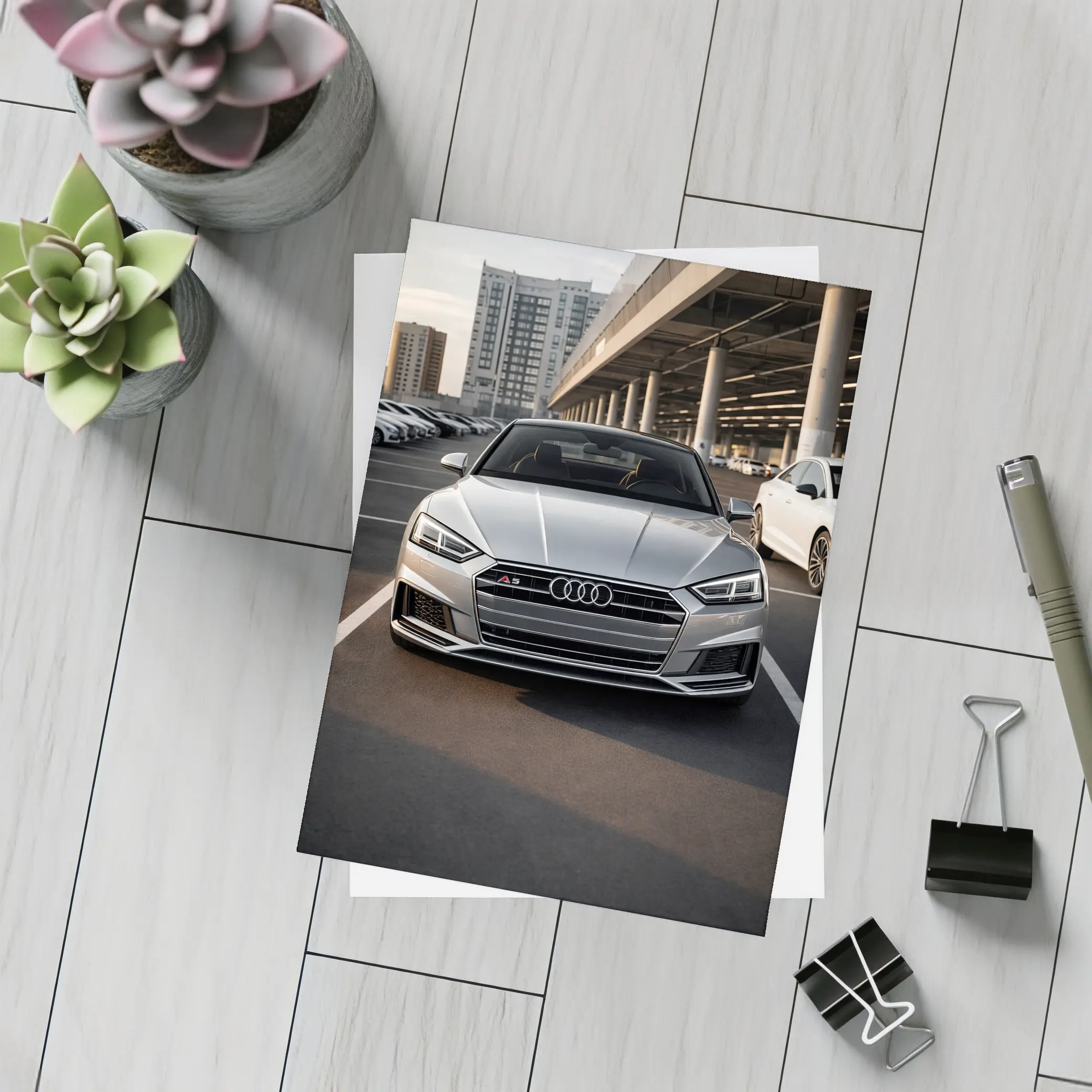 Audi A5 Silver Front View Parking Lot – Postcards