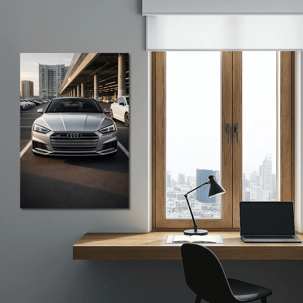 Audi A5 Silver Front View Parking Lot – Wall Art