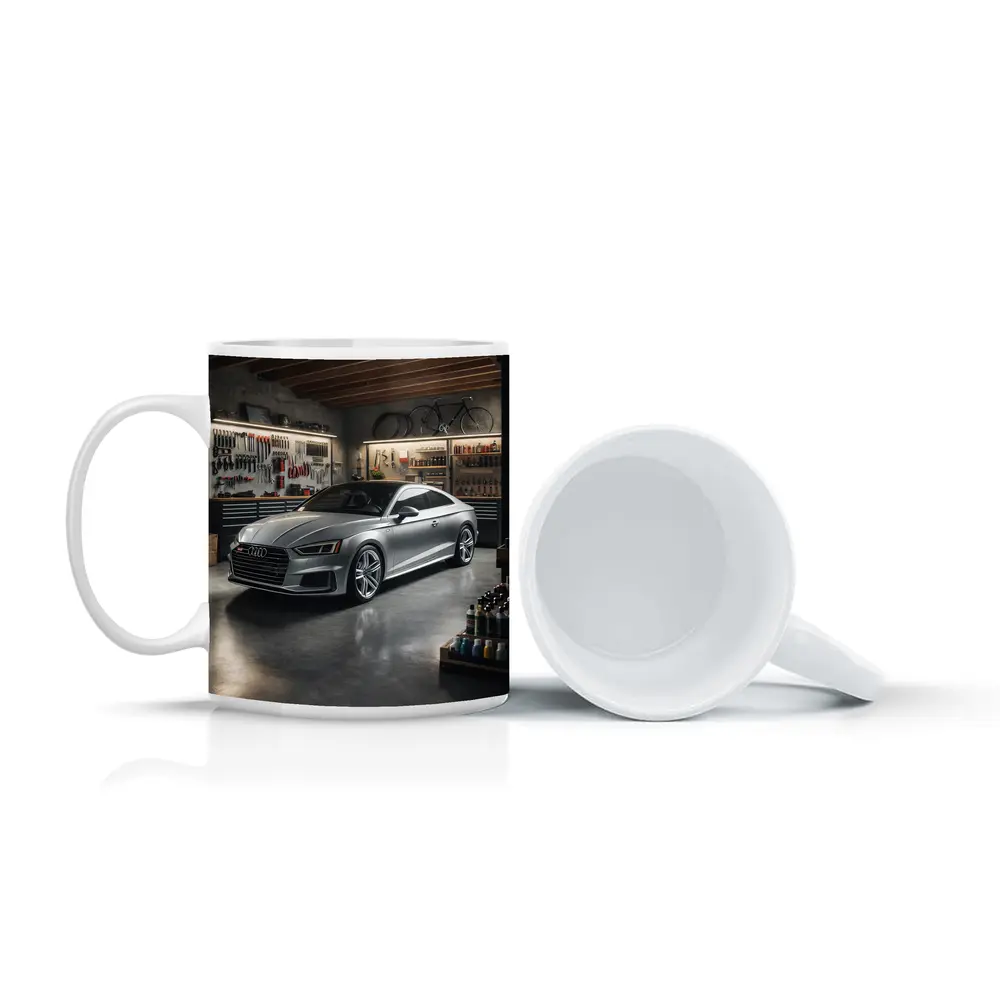 Audi A5 Silver Coupe Parked In Garage – Mugs