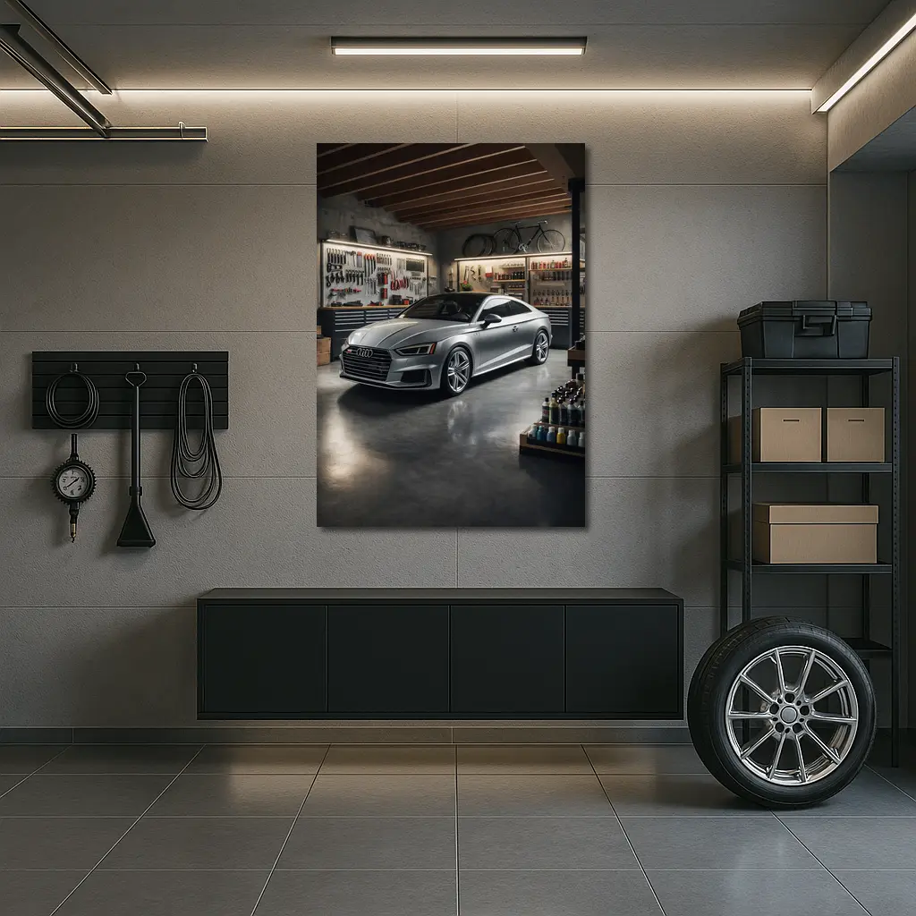 Audi A5 Silver Coupe Parked In Garage – Wall Art