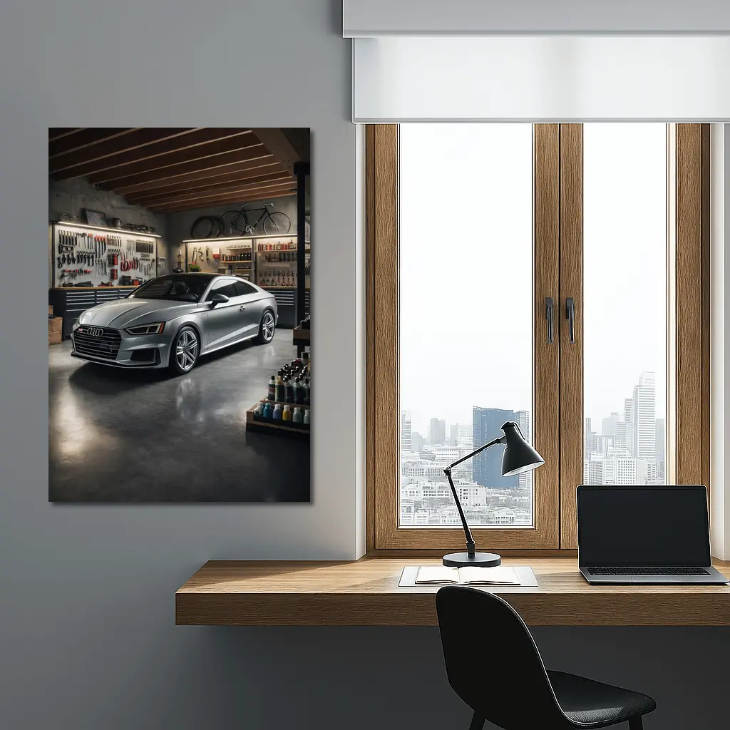 Audi A5 Silver Coupe Parked In Garage – Wall Art