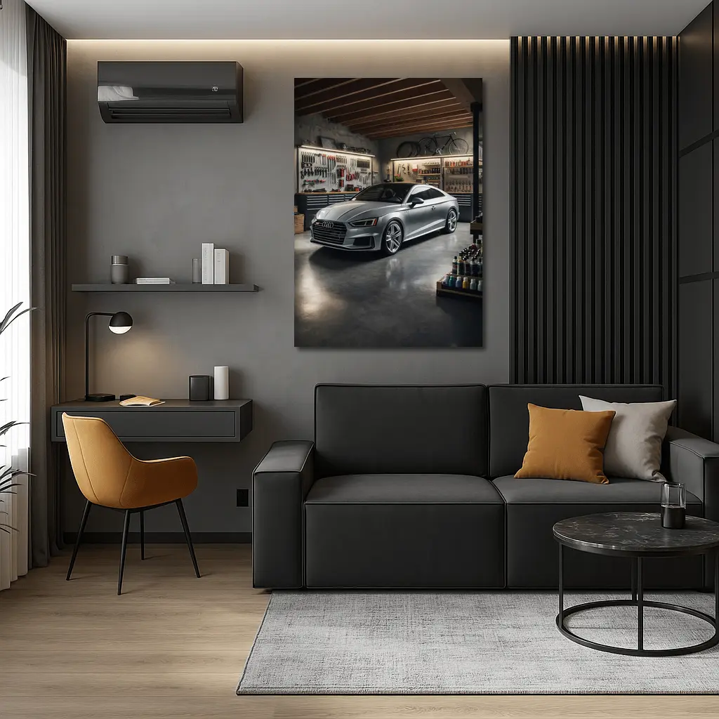 Audi A5 Silver Coupe Parked In Garage – Wall Art