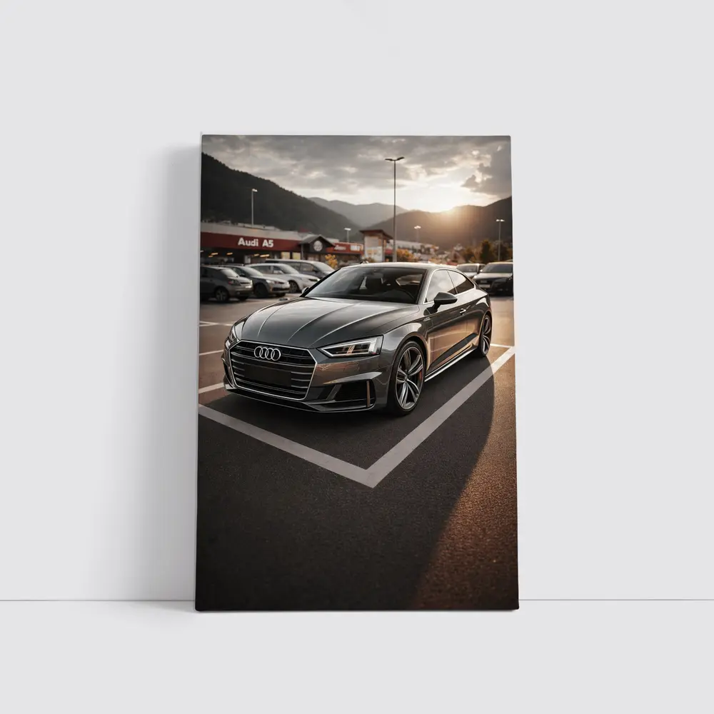 Audi A5 Parked at Sunset Mountains – Wall Art