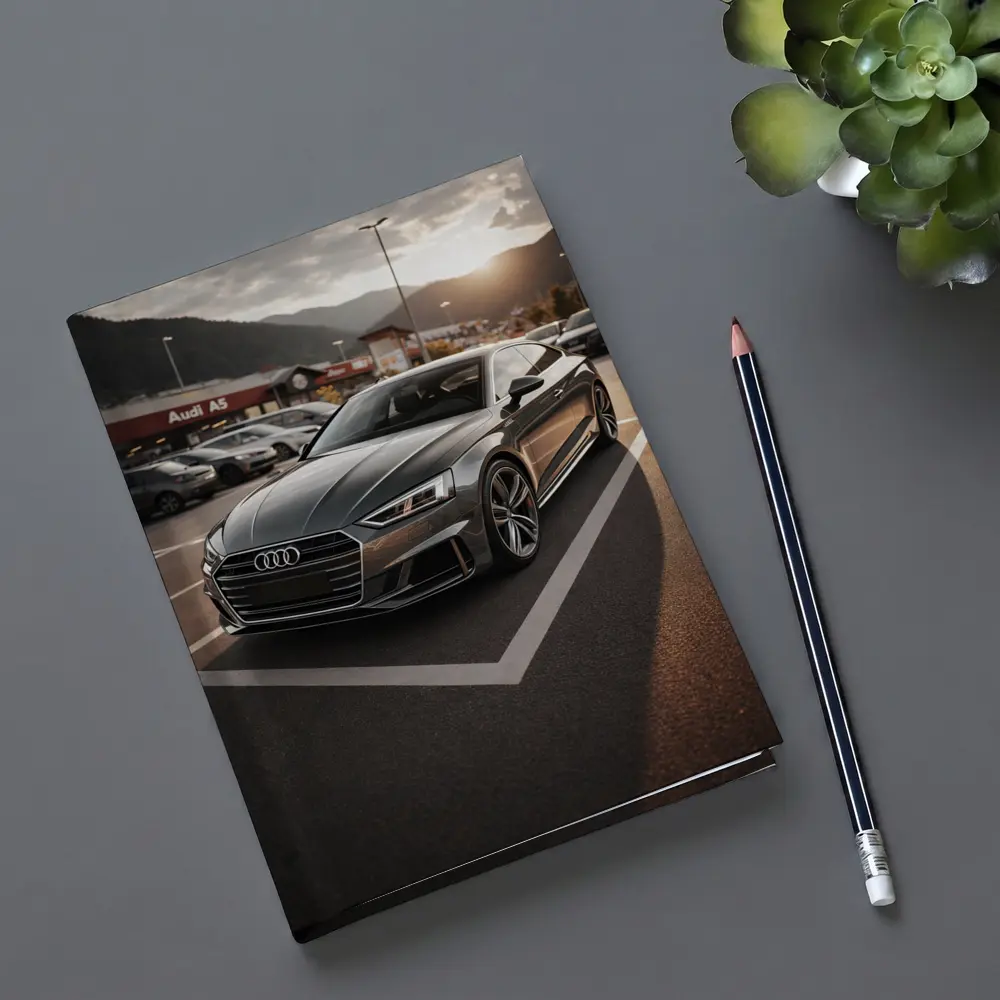 Audi A5 Parked at Sunset Mountains – Notebooks