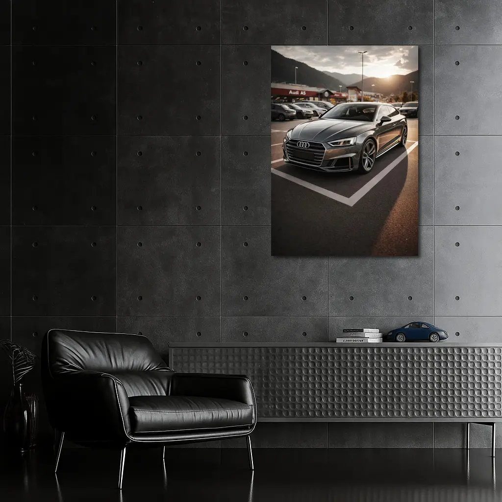 Audi A5 Parked at Sunset Mountains – Wall Art
