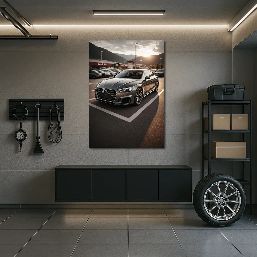 Audi A5 Parked at Sunset Mountains – Wall Art