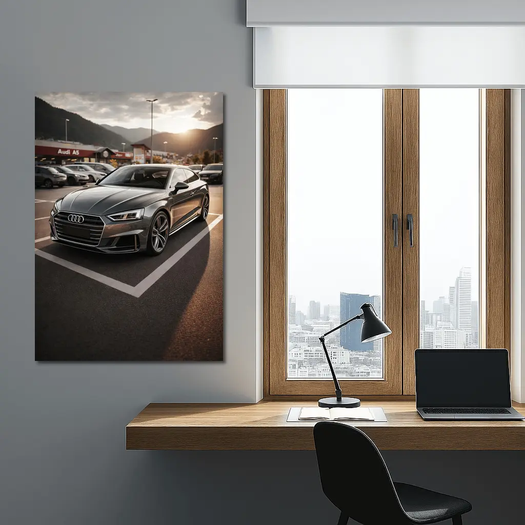 Audi A5 Parked at Sunset Mountains – Wall Art