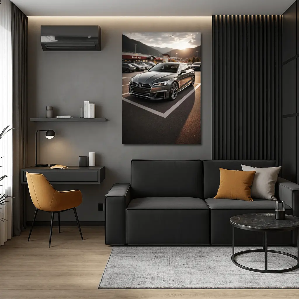 Audi A5 Parked at Sunset Mountains – Wall Art