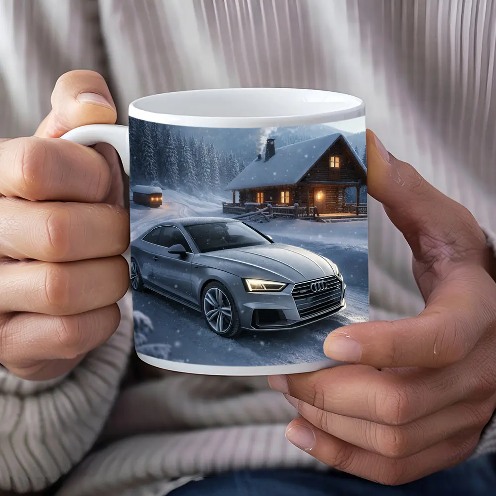 Audi A5 Coupe Snowy Winter Cabin Night – Mugs