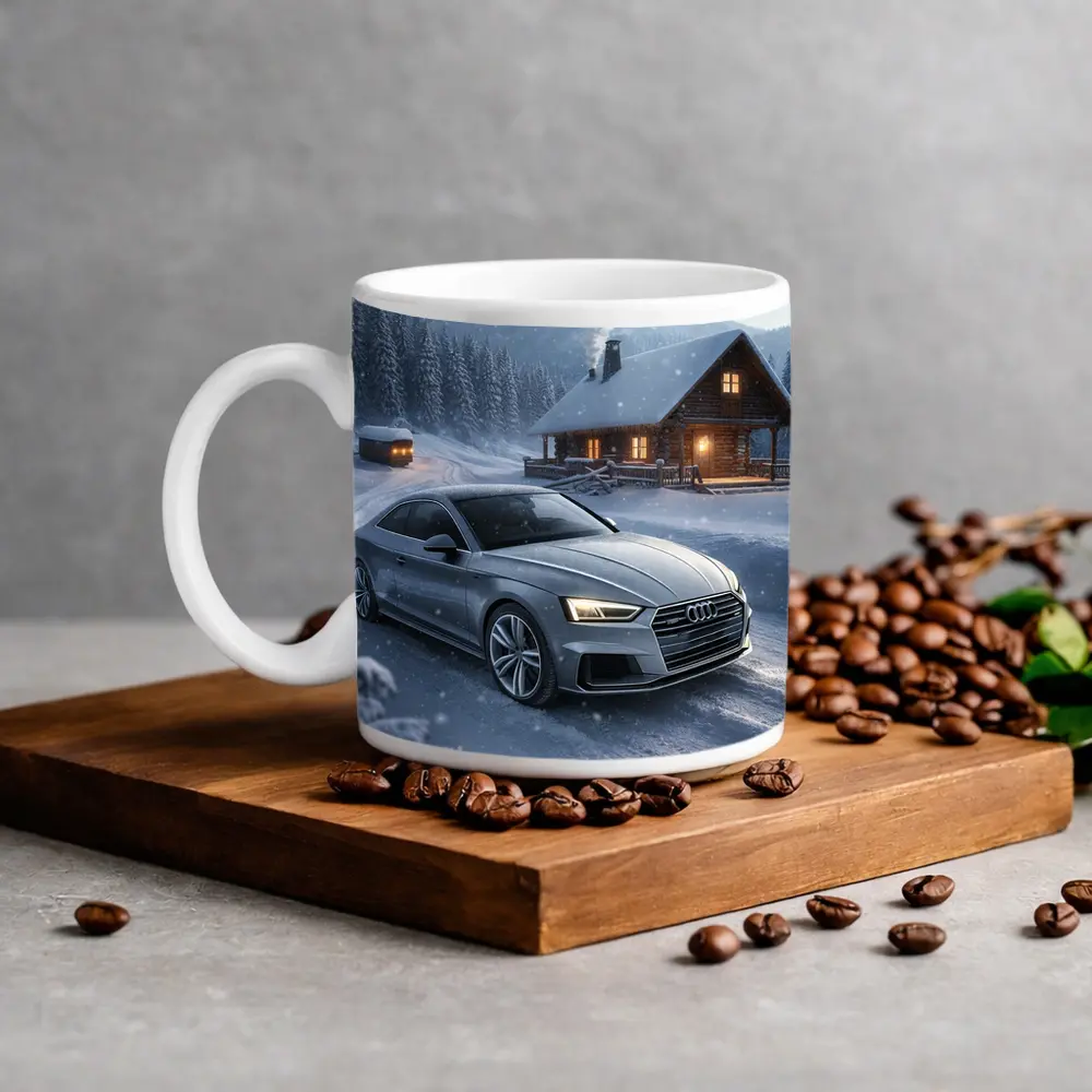 Audi A5 Coupe Snowy Winter Cabin Night – Mugs