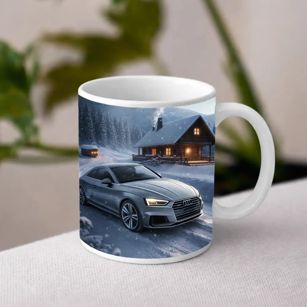 Audi A5 Coupe Snowy Winter Cabin Night – Mugs