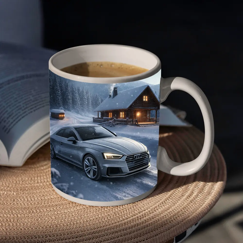 Audi A5 Coupe Snowy Winter Cabin Night – Mugs