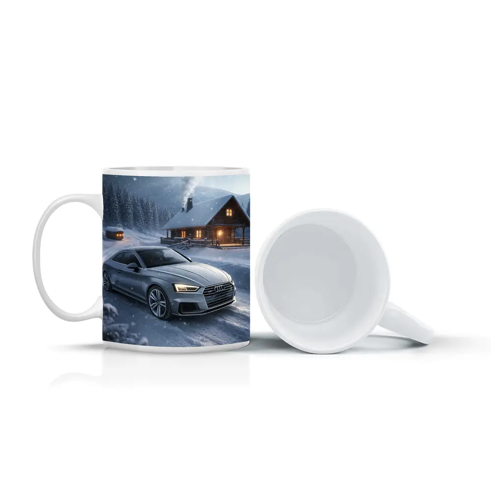 Audi A5 Coupe Snowy Winter Cabin Night – Mugs