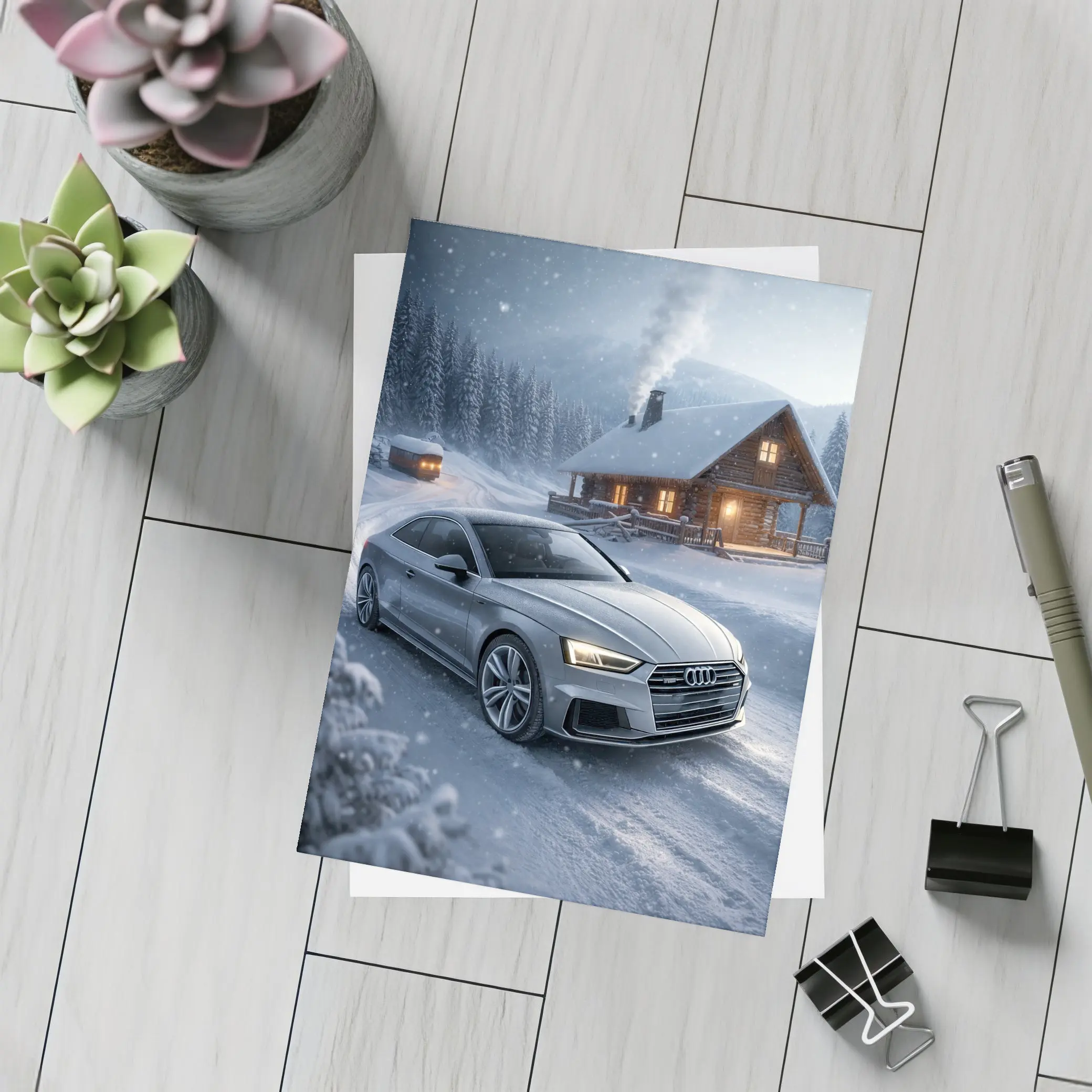 Audi A5 Coupe Snowy Winter Cabin Night – Postcards
