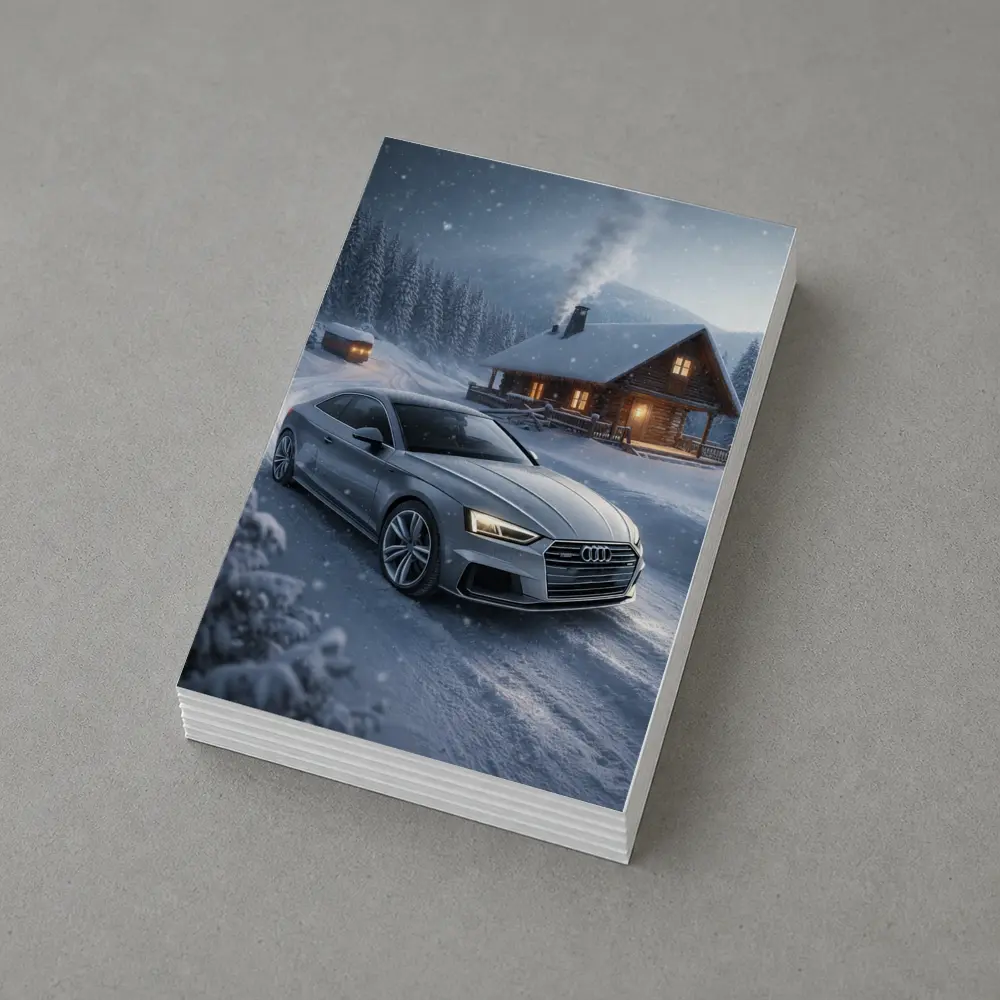 Audi A5 Coupe Snowy Winter Cabin Night – Postcards