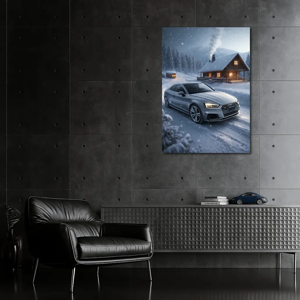 Audi A5 Coupe Snowy Winter Cabin Night – Wall Art