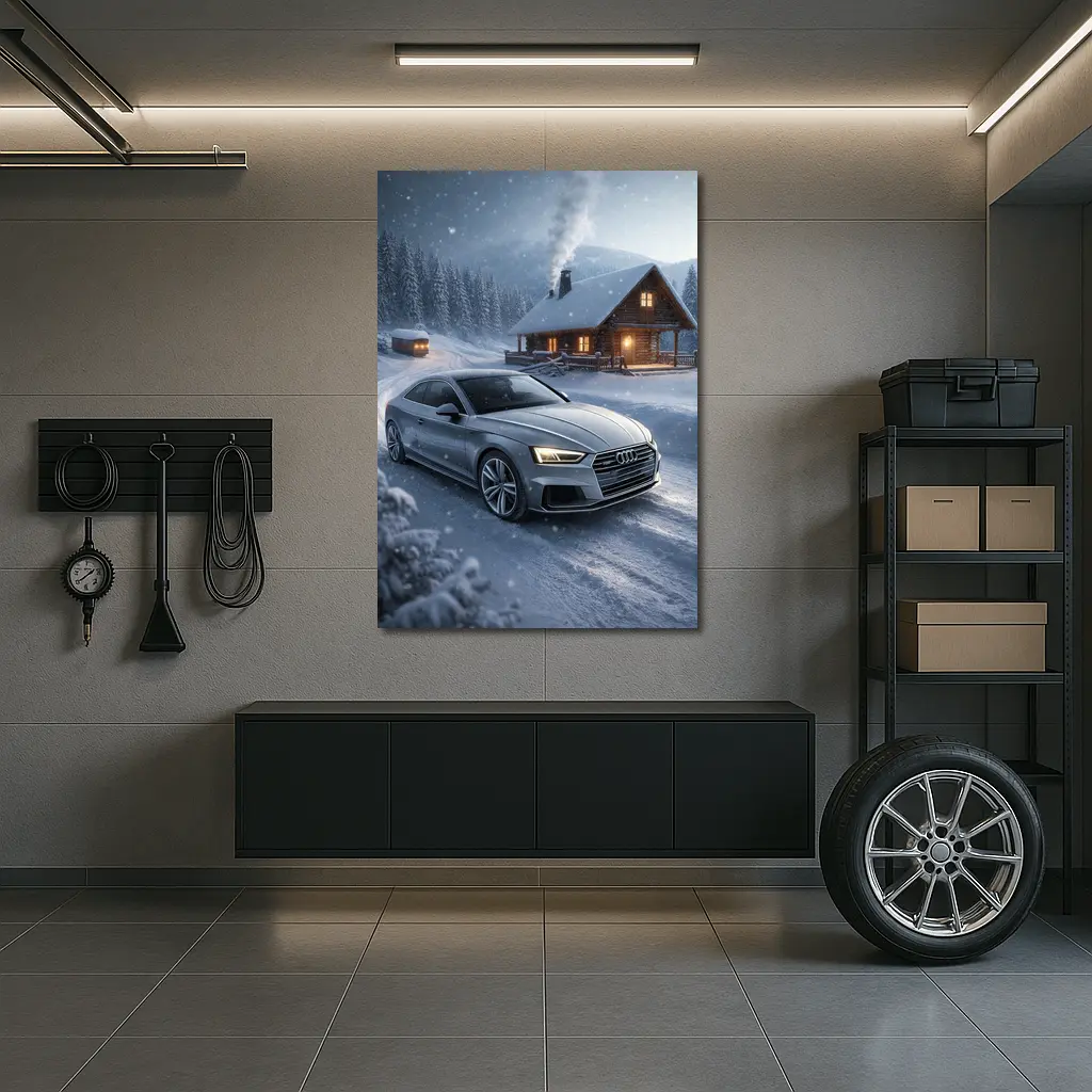 Audi A5 Coupe Snowy Winter Cabin Night – Wall Art