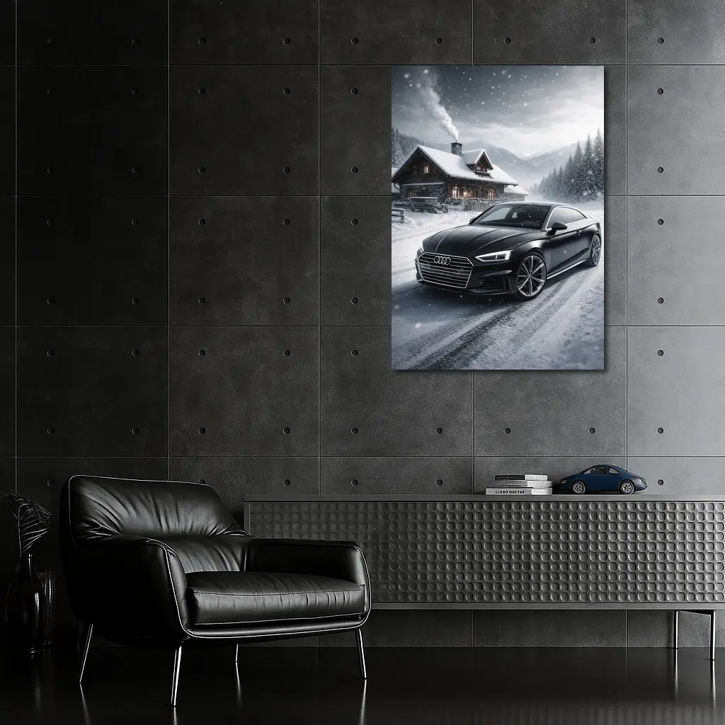 Audi A5 Black Coupe Snowy Mountain Setting – Wall Art