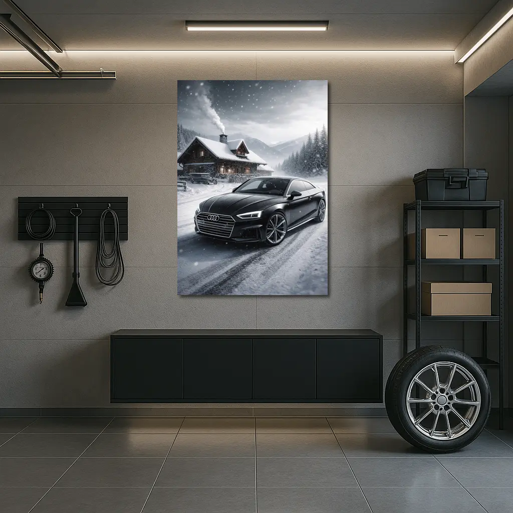 Audi A5 Black Coupe Snowy Mountain Setting – Wall Art