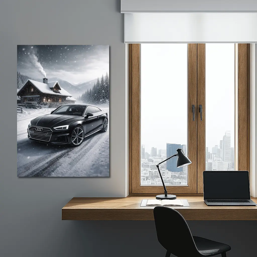 Audi A5 Black Coupe Snowy Mountain Setting – Wall Art