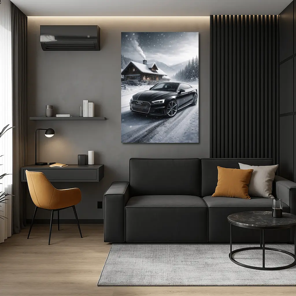 Audi A5 Black Coupe Snowy Mountain Setting – Wall Art