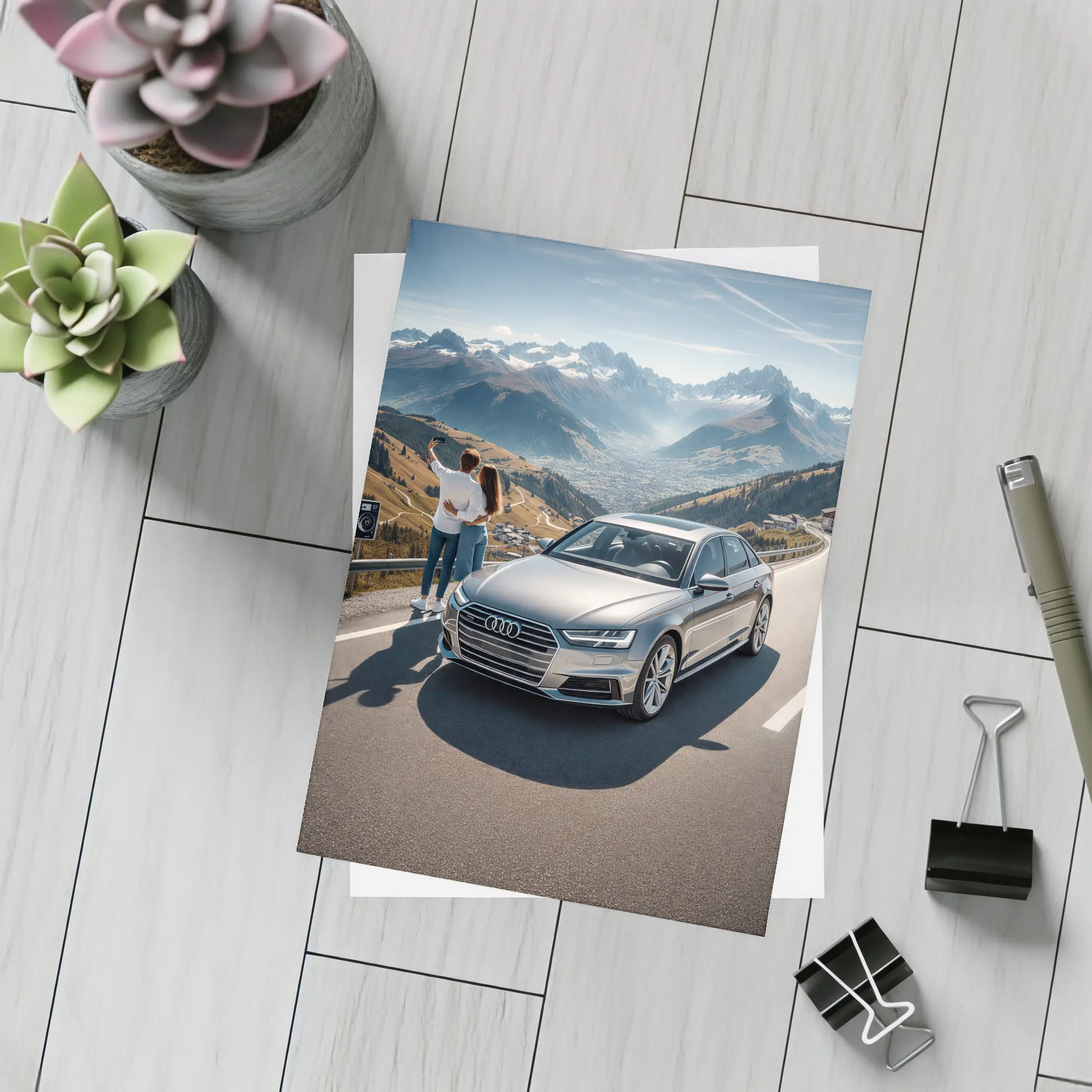 Audi A6 Silver Sedan Mountain Road – Postcards