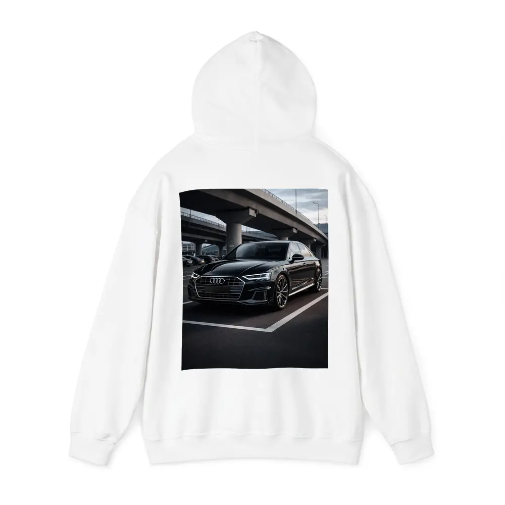 Audi A8 Black Sedan Urban Overpass Setting – Hoodies