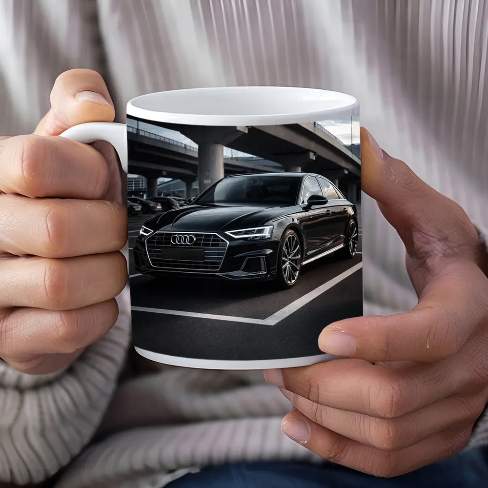 Audi A8 Black Sedan Urban Overpass Setting – Mugs