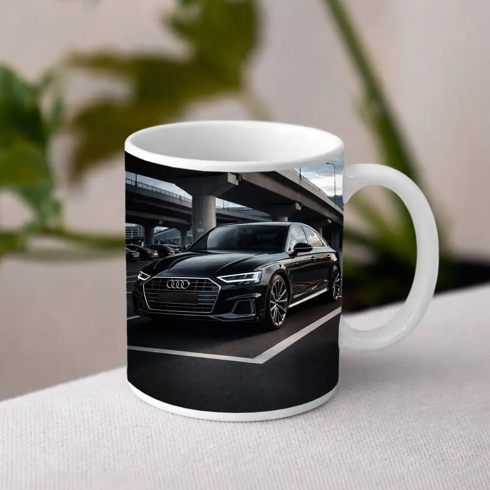 Audi A8 Black Sedan Urban Overpass Setting – Mugs