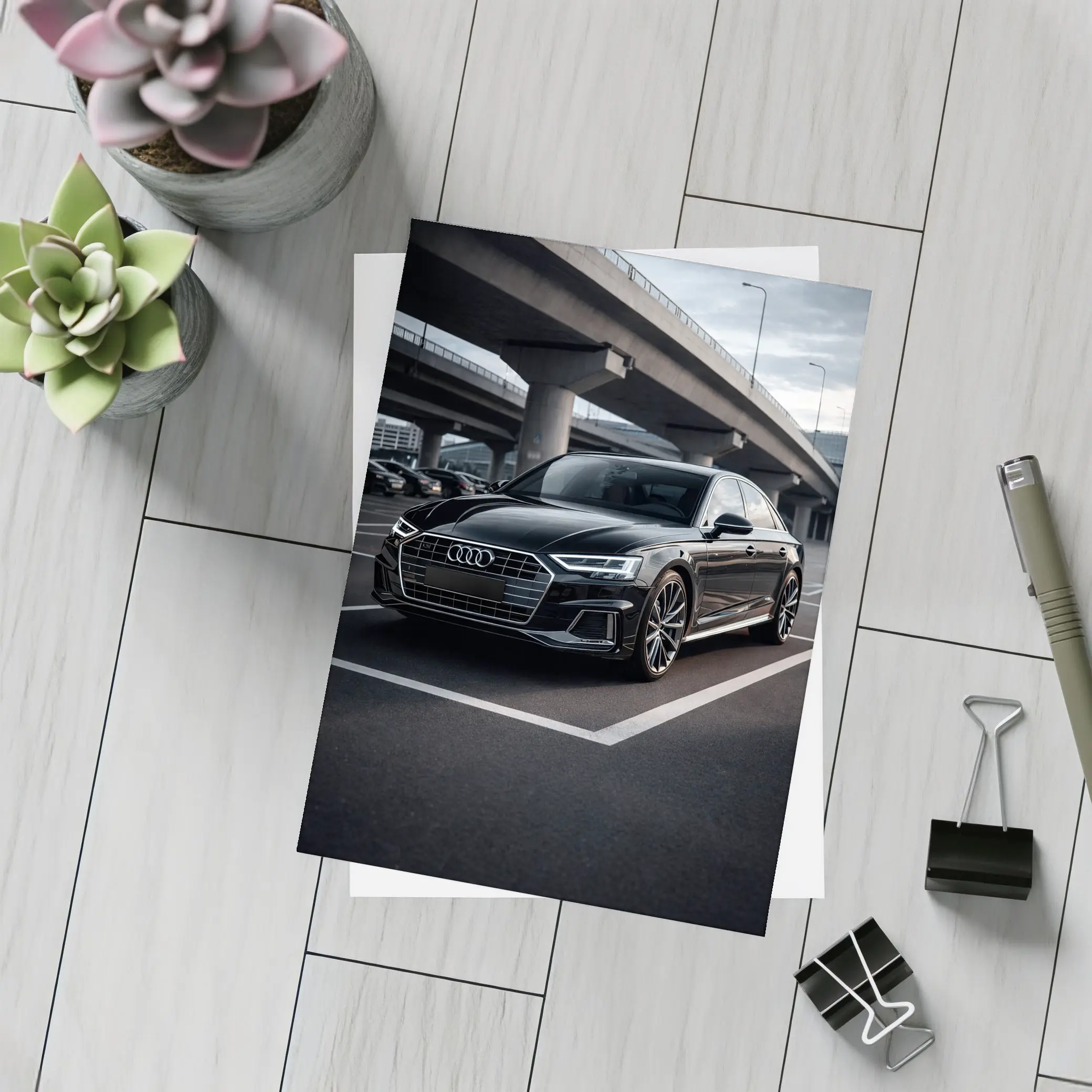 Audi A8 Black Sedan Urban Overpass Setting – Postcards